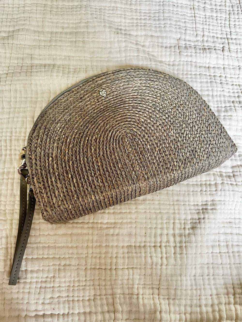 Helen Kaminski Gray Woven Lina Half Moon Zipper Pouchette Wristlet Clutch